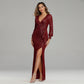 Fantasy Celebrity High Slit Long Sleeve Sequined Banquet Evening Dress Women