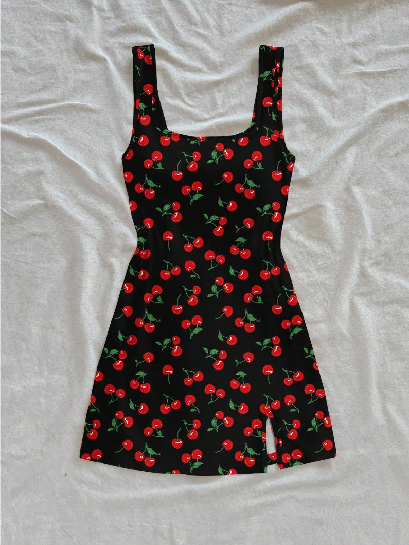 Printed Slim-fit French-style Sleeveless Dress For Women