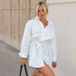 Striped Loose Tie Large V-neck Long-sleeve Shirt Short Dress
