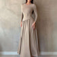 Base Pleated Solid Color Long Dress