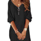 Simple Solid Color V-neck Knitted Long-sleeved Dress