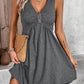 Womens Solid Color V-Neck Buttoned Short-Sleeve Dress