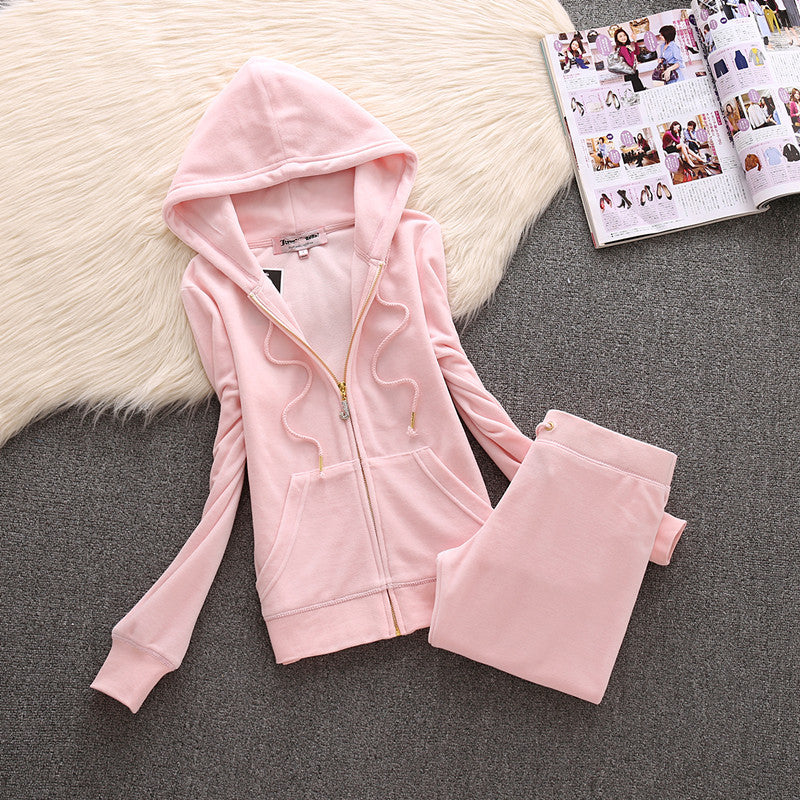 Pure Color Small Feet Plus Size Velvet Women's Casual Suit