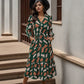 V-neck Flounce Dress Smocking Button