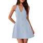 Elegant Halter V-Neck Sleeveless A-Line Mini Womens Short Party Gown