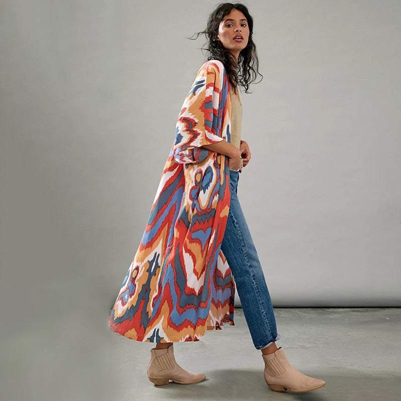Mid Length Beach Blouse Printed Sun Protection Jacket