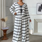 Striped Top With Tie Details Paired With Casual Loose-fitting Plus-size Wide-leg Pants
