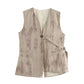 European And American V-neck Buttons Decorative Lace-up Sleeveless Waistcoat Vest Wide-leg Casual Pants Suit