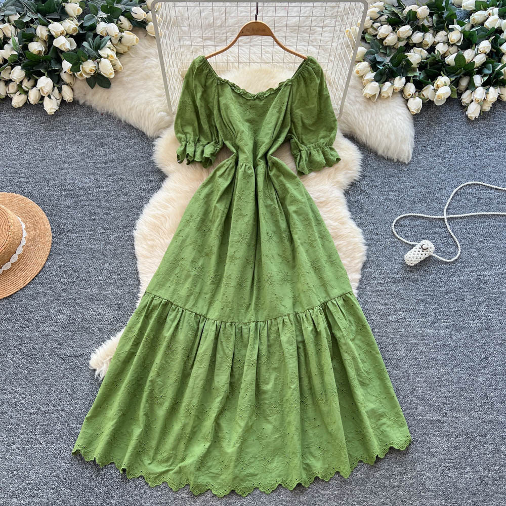 Women's French Retro A-Line Hollow-out Short-Sleeve Dress