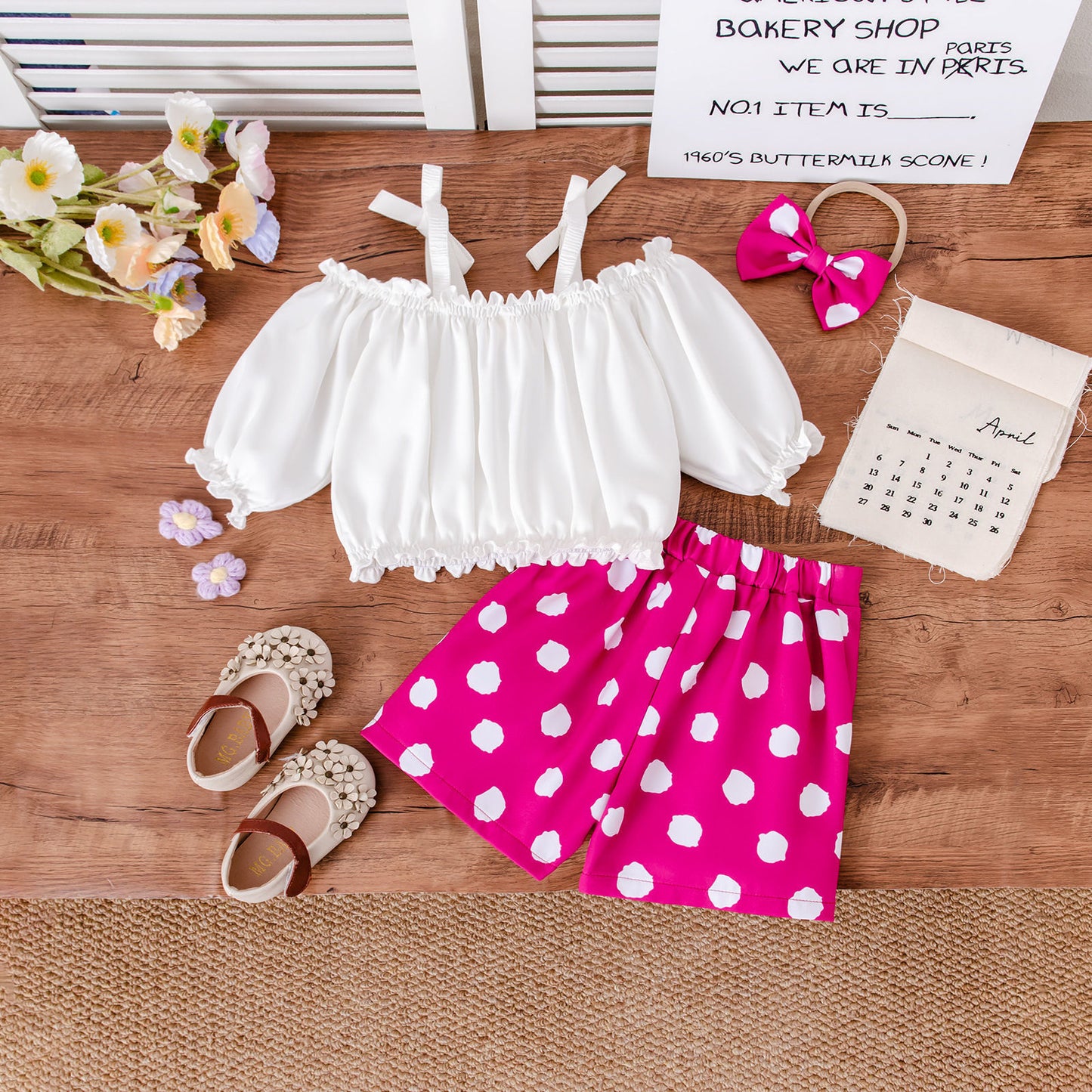 Bow Top Polka Dot Rose Red Shorts
