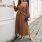 Robe trapèze à col en V croisé pour femme