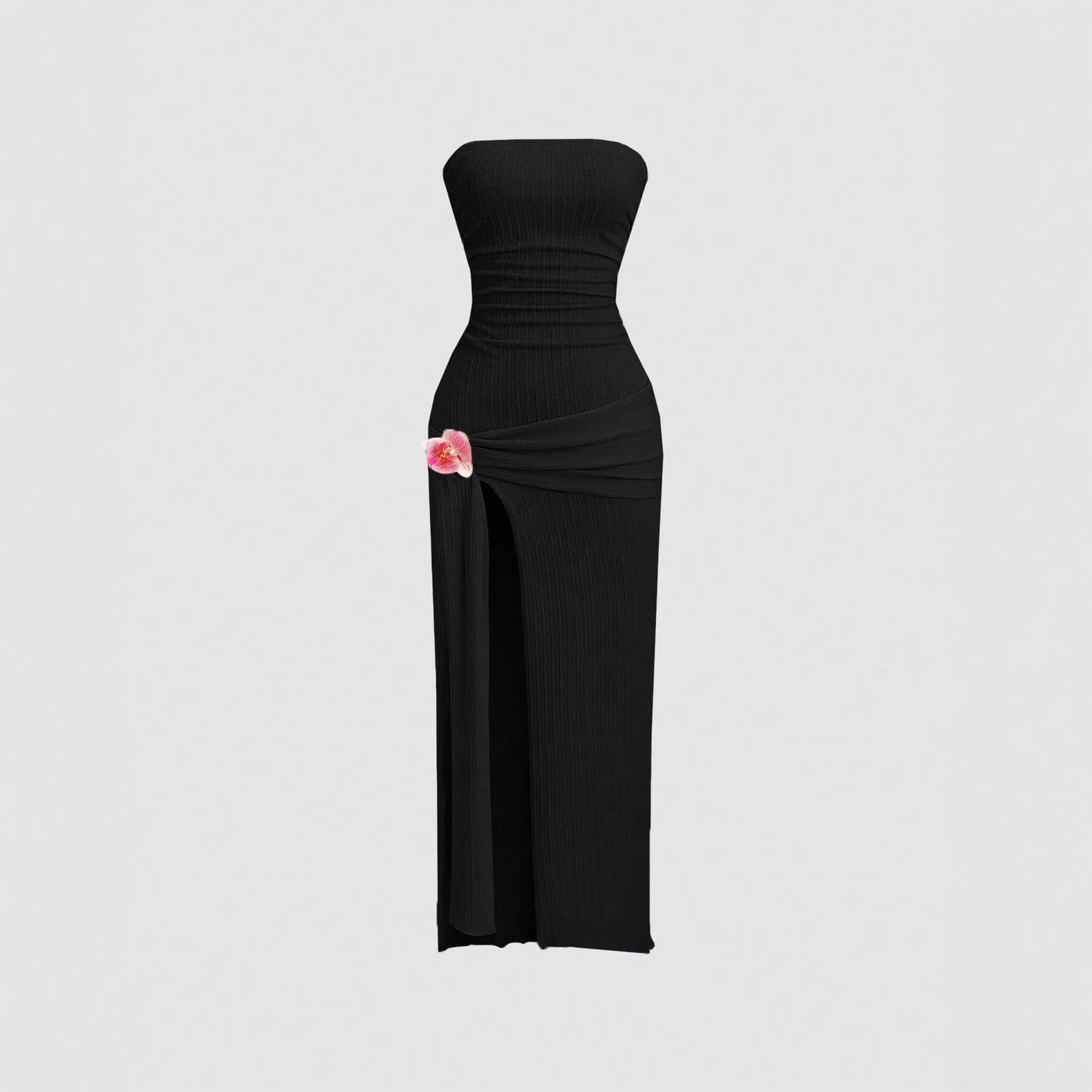 Floral Decorated Wrap Skirt With A Slit