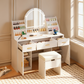 47.2 Makeup Vanity With Mirror And Light, Vanity Desk With Cushioned Storage Stool, Dressing Table With Two Organizers,3 Drawers And 2 Cabinets For Bedroom, White