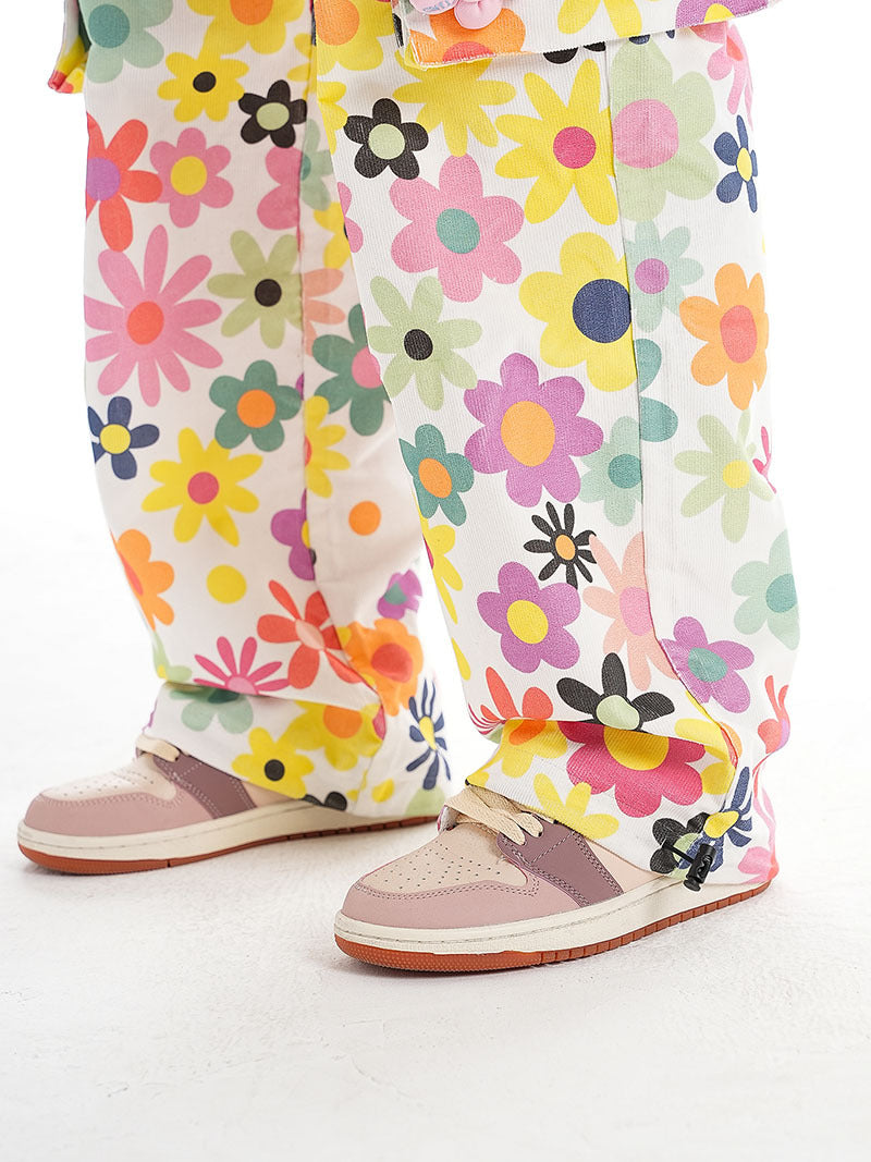 Harajuku Street Sweet Cool Style Flowers Full Printed Leisure Wide-leg Casual Pants