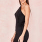 Jupe courte taille moyenne pour femme, robe noire à épaules inclinées