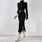 Female Solid Color High Neck Semi-high Neck Black Knitted Dress