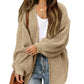 Fashion Lantern-sleeved Sweater With Pockets Casual Loose Solid Knit Cardigan Autumn Tops Womens Clothing