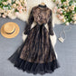 Temperament Dress Lace Round Neck Long Sleeve Mesh Hollow Women's