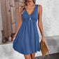 Womens Solid Color V-Neck Buttoned Short-Sleeve Dress