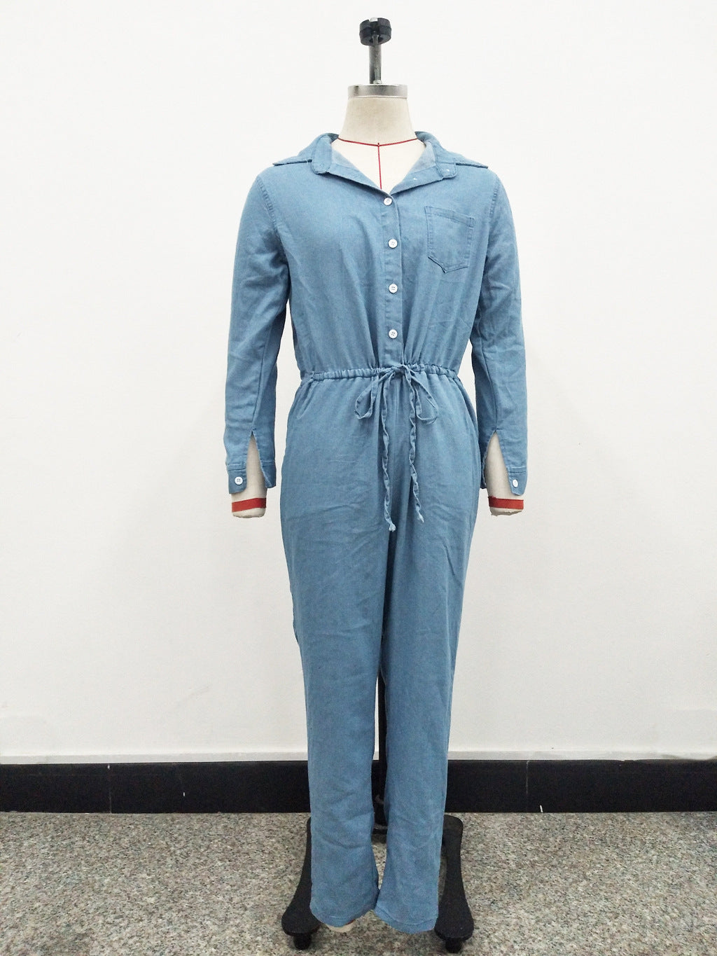 Combinaison slim décontractée en jean à lacets pour femme