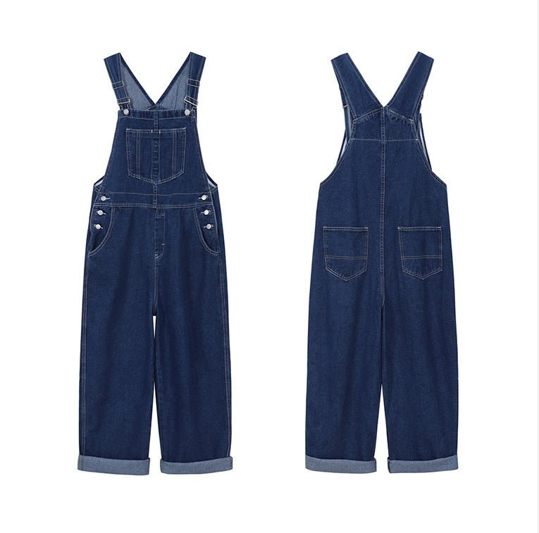Denim Overalls Women Spring And Autumn Korean Style Loose Design Straight-leg Jumpsuit