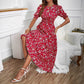 Women's Fashion Print Waist-Cinching Bubble Sleeve Dress