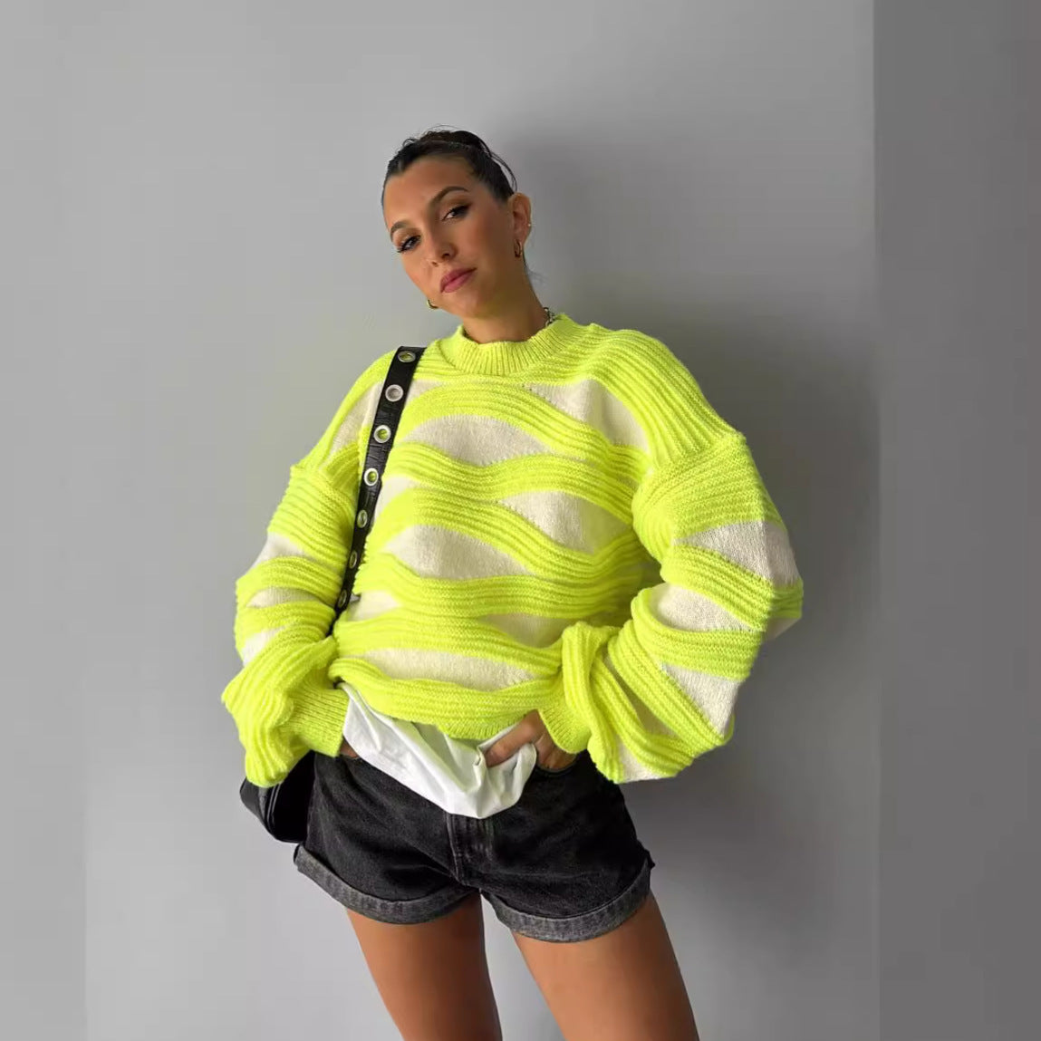Pull-over à col rond et chemise tricotée