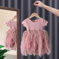 Robe de fée à manches courtes en maille fleurie de style occidental