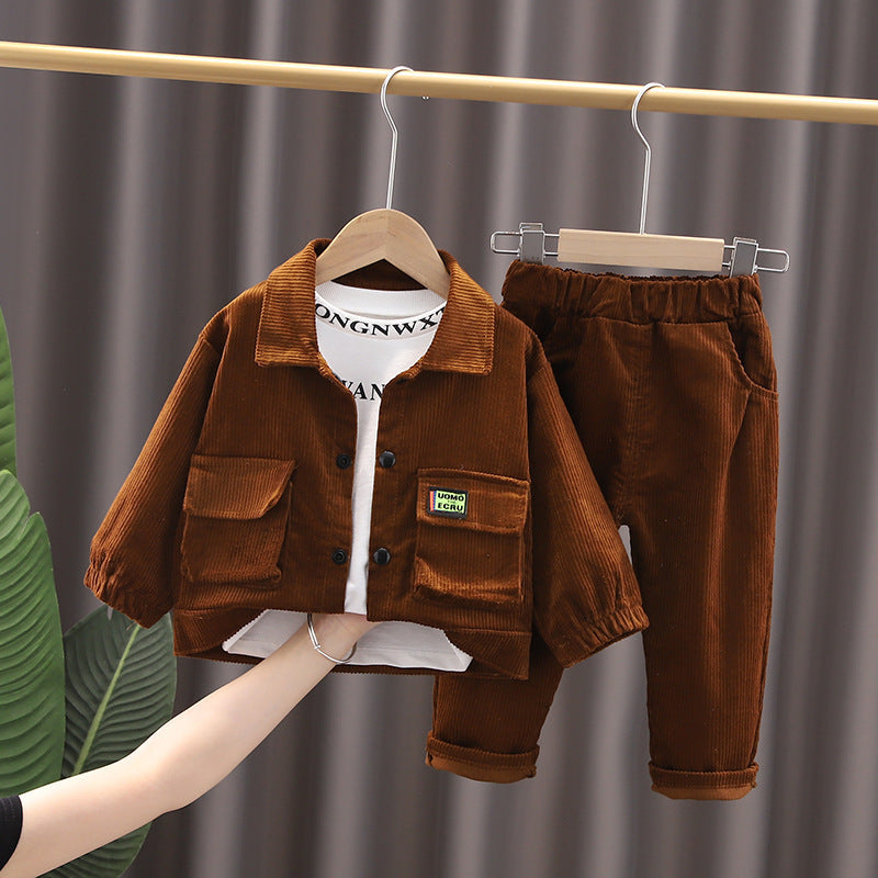 New Boys' Autumn Three-piece Corduroy Suit