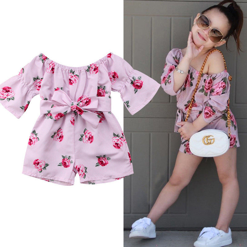 Sunflower Stripe Printed Girls' Jumpsuit