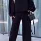 Women's Solid Color Round Neck Long Sleeve Elastic Waist Pants Two-piece Suit