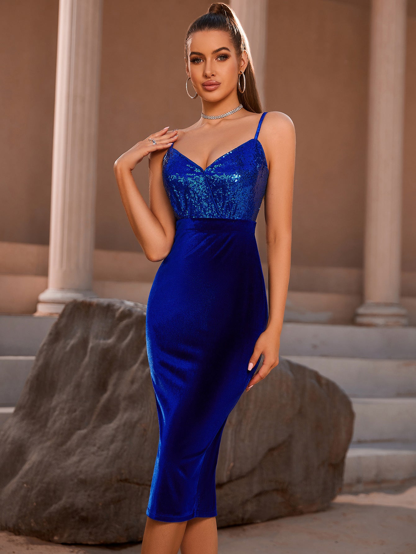 Hanging Strap Highlighter Style Velvet Dress