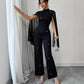 Round Neck Chiffon Lantern Sleeve Patchwork Jumpsuit