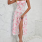 French-style Slip Dress With Side Slit And Print For Women