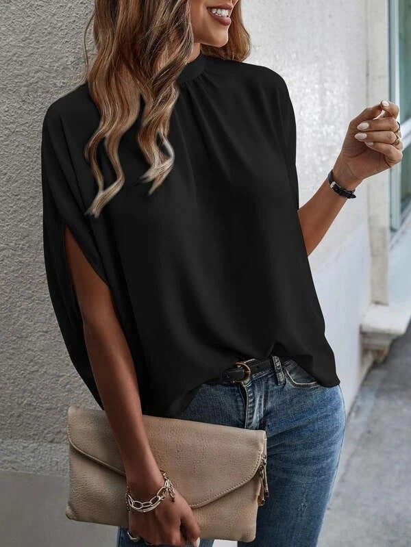 Women's Fashion Floral Print Slit Batwing Sleeve Top