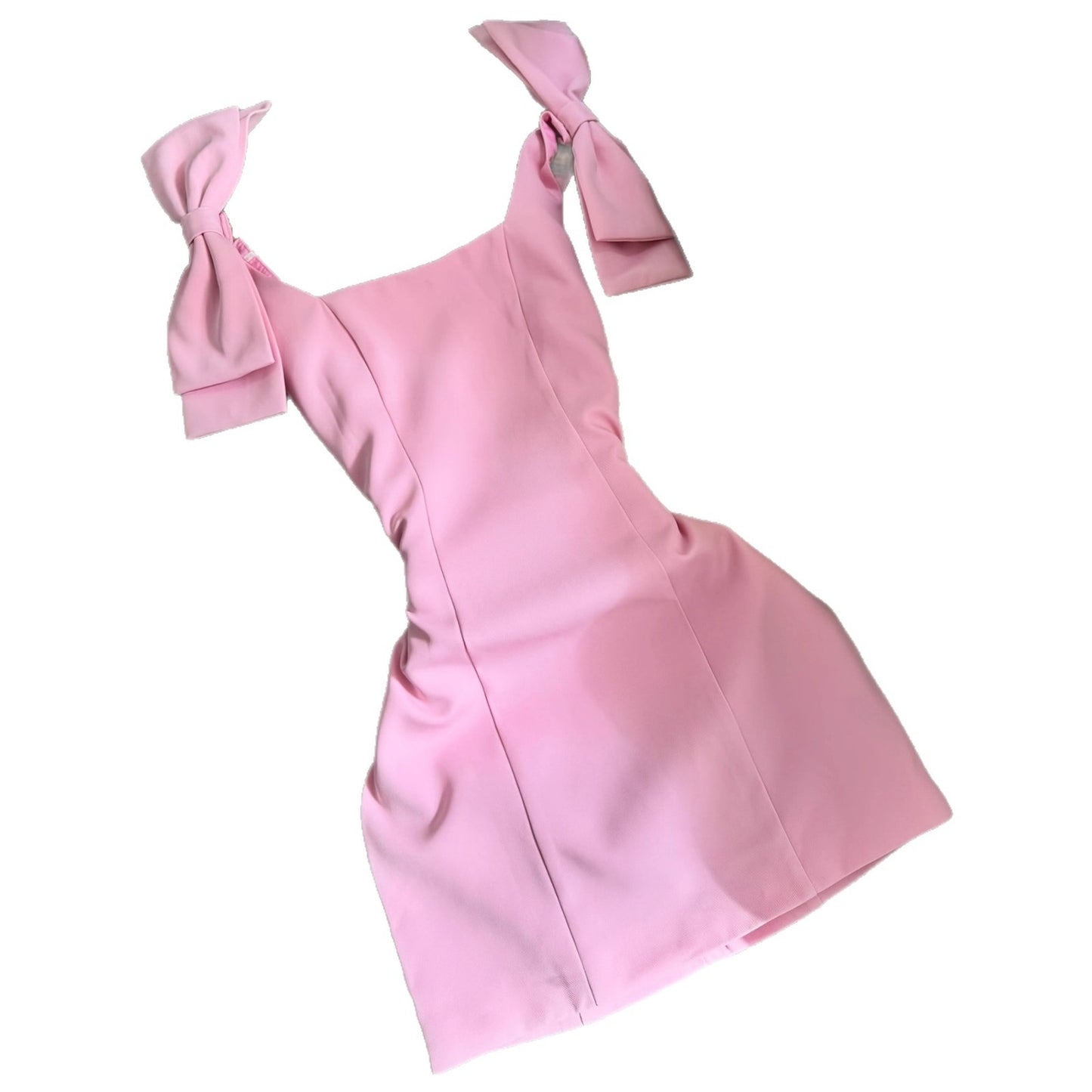 SpringSummer Solid-Color Sweet-Style Slim Fit Dress With Bow Accent