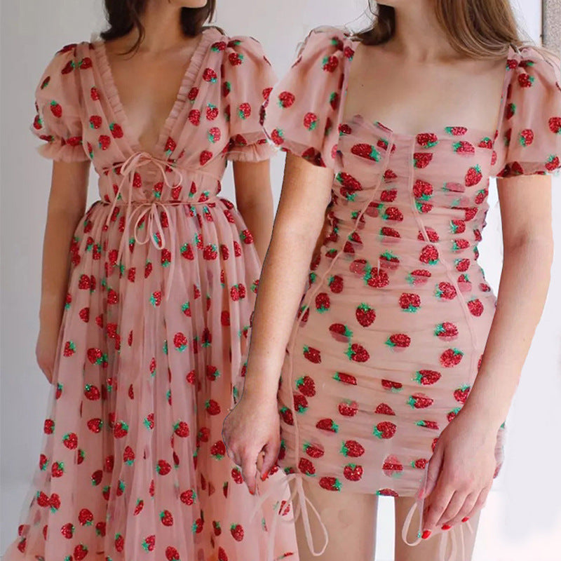 Strawberry Sequin Embroidery For Beautiful Women's Tube Top