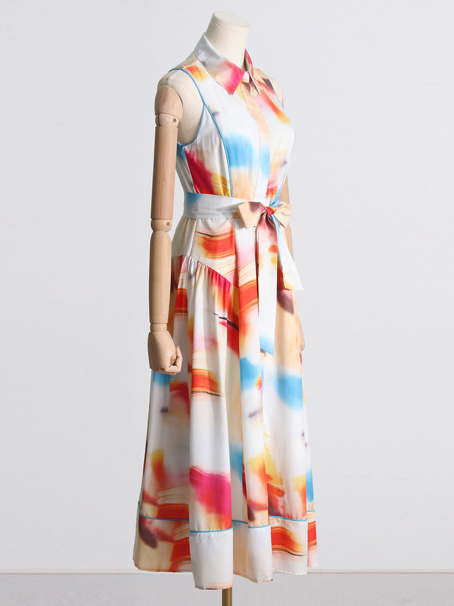 Robe à lacets imprimée à col polo pour femme