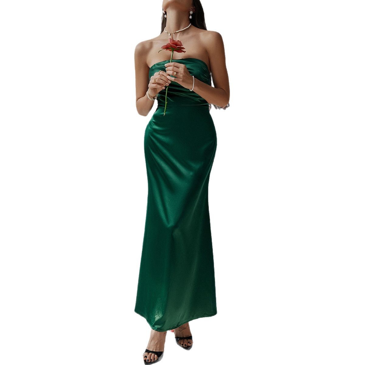 Tube-top Figure-hugging Solid-color Dress