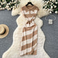 Niche Vintage-style Fashion Polo-neck Short-sleeve Contrast-striped Knit Dress