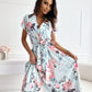 V-neck Lace-up Printed Dress
