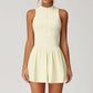 Women's Solid Color False Two-piece Stand Collar A- Line Dress