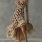 Women's V-neck Digital Print Stone Texture Spliced Mesh Dress