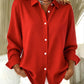 Women's Long-sleeved Lapel Plaid Button Shirt Top