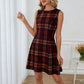 Elegant Red Plaid Sleeveless Crew-Neck Women's Dress