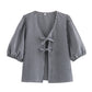 Women's Plaid Knotted Top Casual All-match