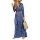 Robe fleurie bohème à manches longues et col en V