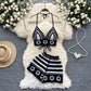 Cutout Crocheted Halter Strap Vest High Waist Knit Shorts