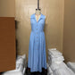 Womens Elegant Fashionable Solid-Color Lapel Slim-Fit Long Dress