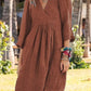 European And American Cotton And Linen Style Solid Color Three-quarter Length Sleeve V-neck Medium Dress